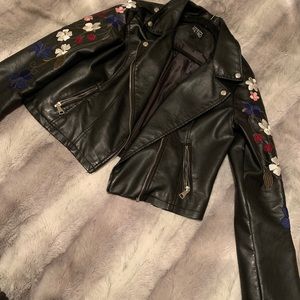 SOLD Black floral leather jacket